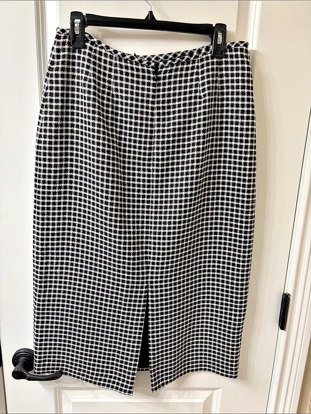 Preston & York Checkered Midi Skirt in Black & White Size 8